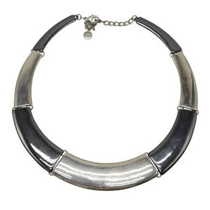 Chunky Alfani Silver & Black Metal Statement Necklace With Adjustable Chain